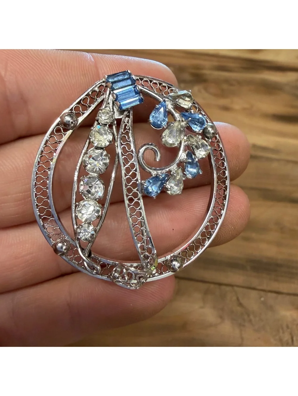 Sterling Silver rhodium plated rhinestone brooch vintage 50s/60s